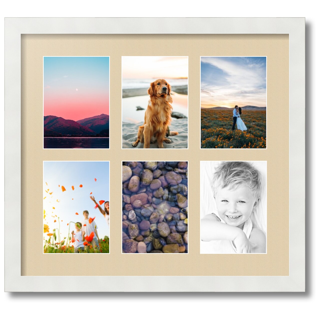 ArtToFrames Collage Photo Picture Frame with 6 - 5x7 inch Openings, Framed in White with Over 62 Mat Color Options and Plexi Glass (CSM-3966-2041)